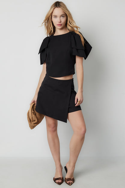Polyester Vrouwen Korte Mouw Top Plooimouw Ontwerp