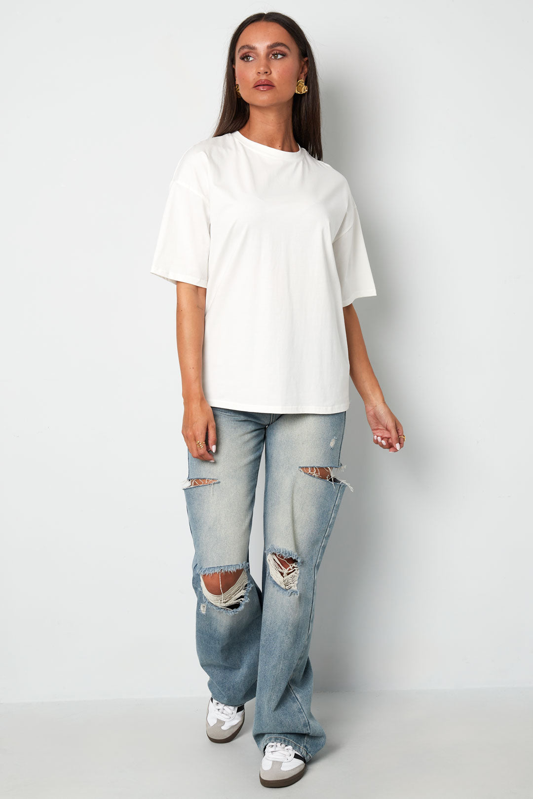 Katoen Gebreide Vrouwen T-shirt Casual Solide Kleur