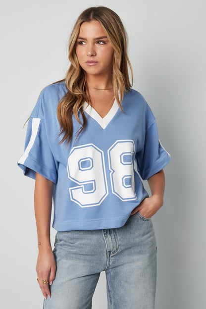 Gebreide Katoen Vrouwen V-hals T-shirt Sportief Kleurcontrast
