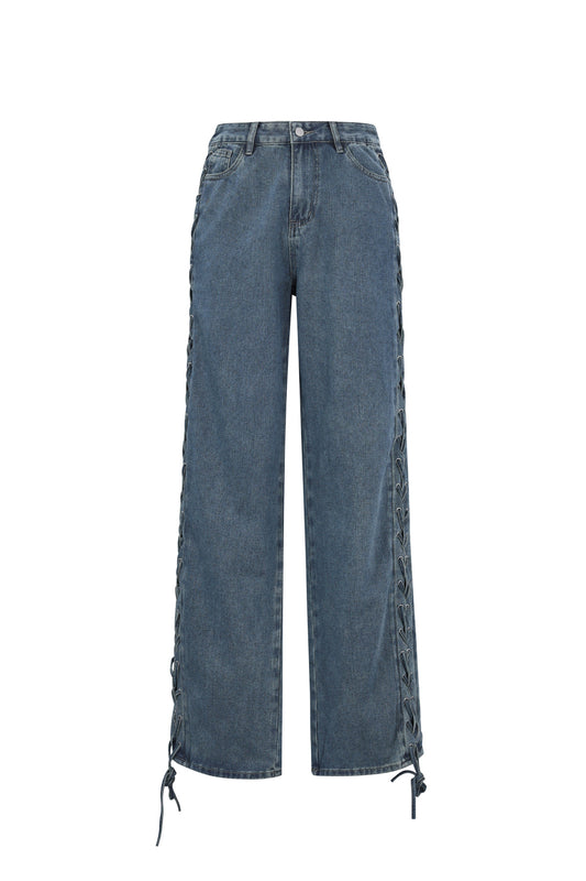Geweven Katoen Vrouwen Rechte Broek Met Sluiting Casual
