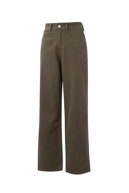 Geweven Katoen Vrouwen Rechte Broek Casual Eenvoudige Kleur