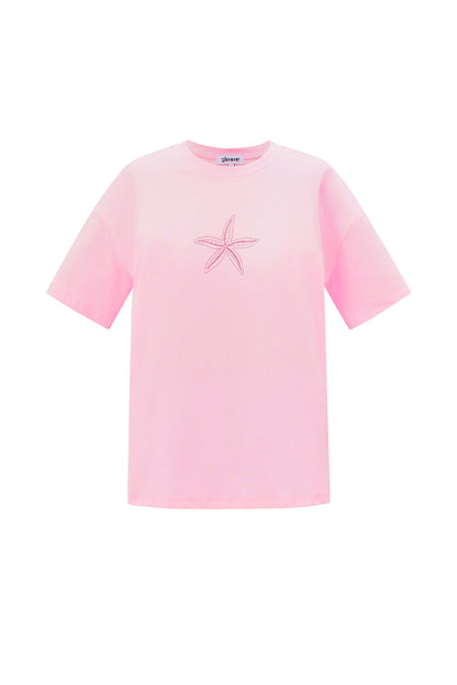 Cotton Vrouwen T-shirt Casual Geborduurde Sterrenvis