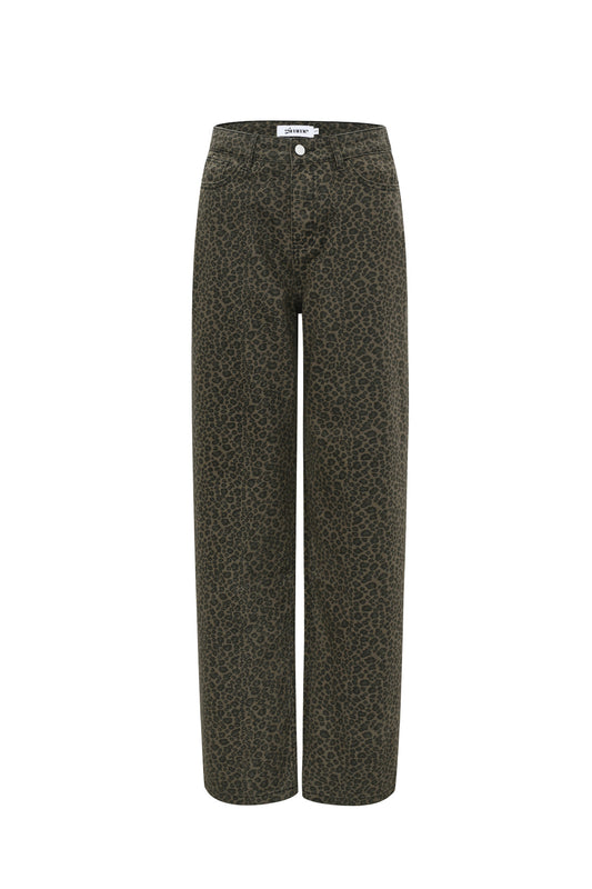 Geweven Katoen Vrouwen Rechte Broek Luipaardprint Herfst/Winter