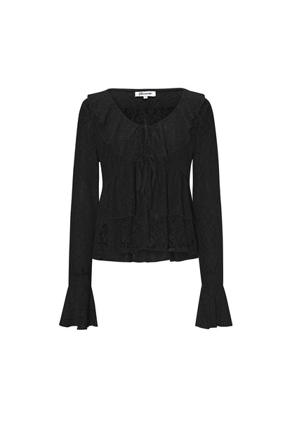 Geweven kant Dames Lange Mouwen Top Elegante Ruches