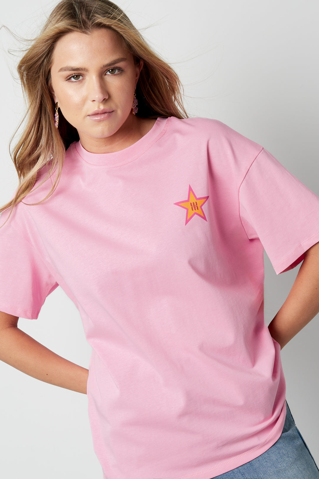 Cotton Vrouwen T-shirt Casual Ster Borduurwerk