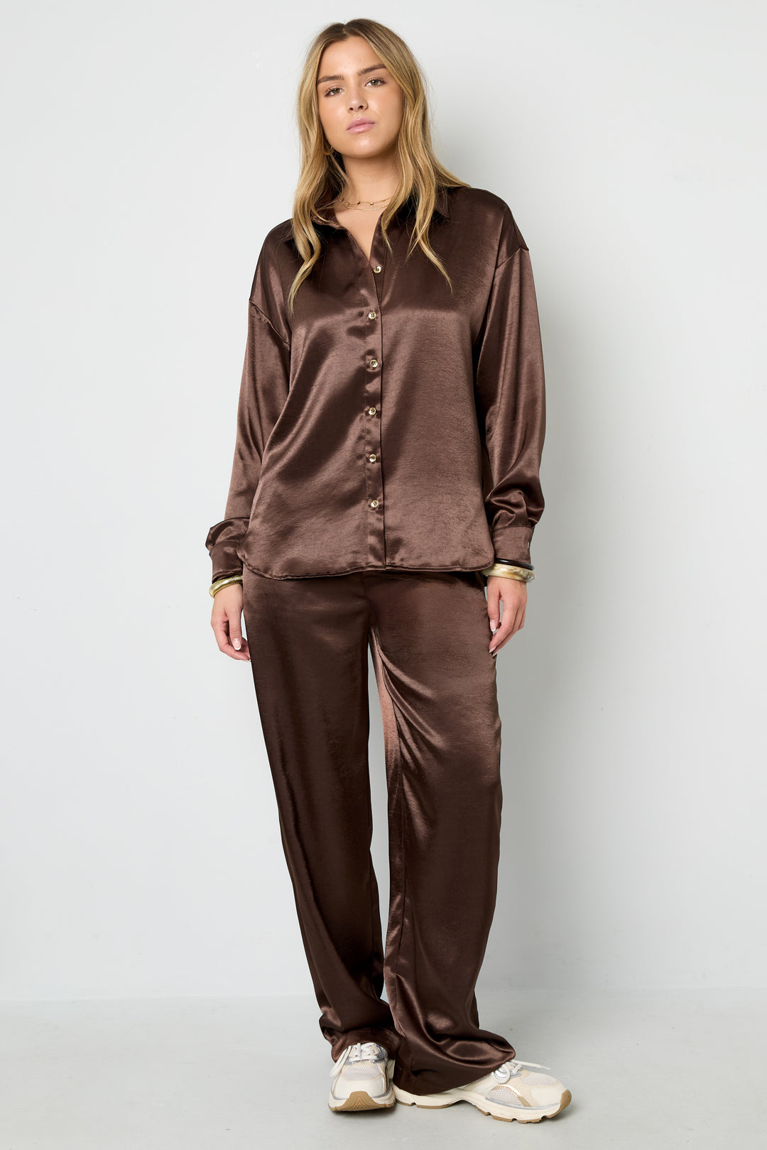 Woven Polyester Fiber Vrouwen Overhemd Casual Solid Color Basic