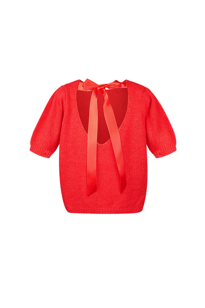 Nylon Vrouwen Korte Mouw Top Gebreid Achterknoop Ontwerp