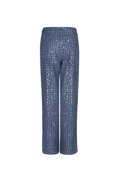 Geweven Denim Vrouwen Rechte Broek Casual Pailletten