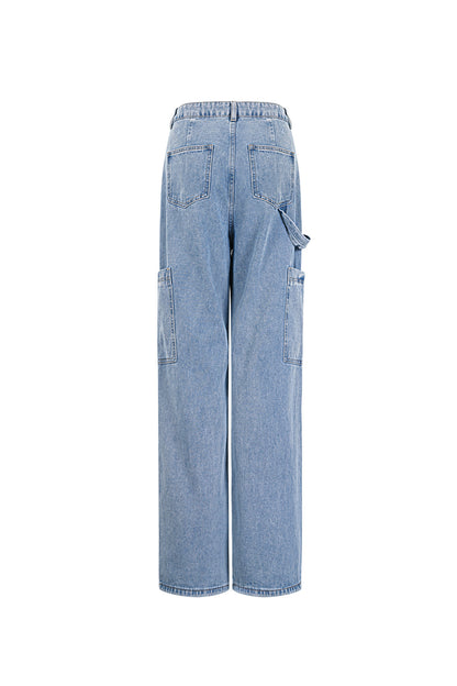 Katoen Geweven Vrouwen Rechte Jeans Casual Effen Kleur Medium Indigo