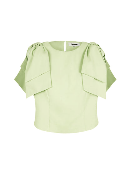 Polyester Vrouwen Korte Mouw Top Plooimouw Ontwerp