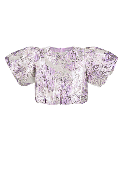Polyester Vrouwen Korte Mouw Top Puff Sleeve Bloemenprint