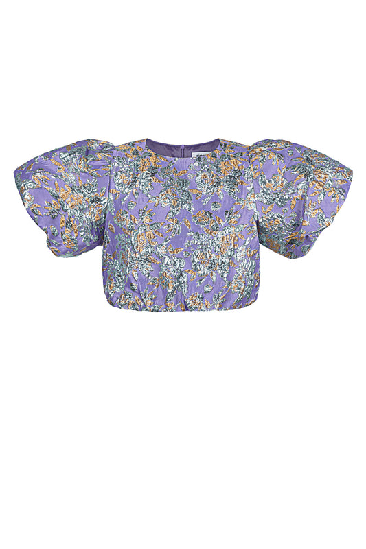 Polyester Vrouwen Korte Mouw Top Puff Sleeve Bloemenprint