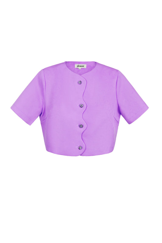 Polyester Vrouwen Korte Mouw Top Geknipte Stijl Gespeld Voorkant