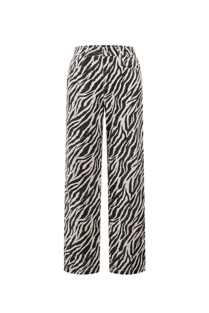 Geweven Katoen Vrouwen Rechte Broek Casual Zebra Strepen