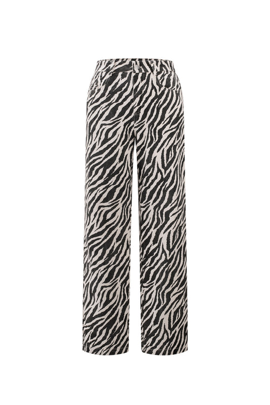 Geweven Katoen Vrouwen Rechte Broek Casual Zebra Strepen