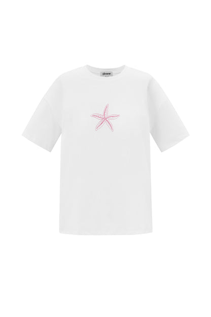 Cotton Vrouwen T-shirt Casual Geborduurde Sterrenvis
