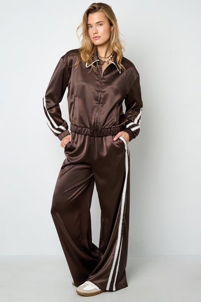 Geweven Polyestervezel Vrouwen Rechte Broek Sportief Kleurcontrast