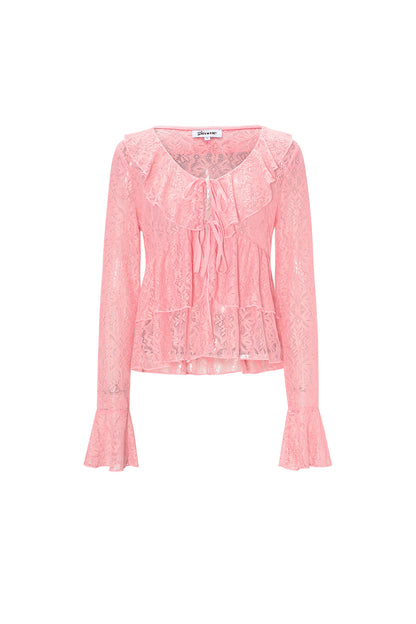 Geweven kant Dames Lange Mouwen Top Elegante Ruches