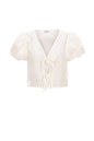 Organic Cotton Woven Vrouwen Korte Mouw Top Bohemian Floral Print Bow