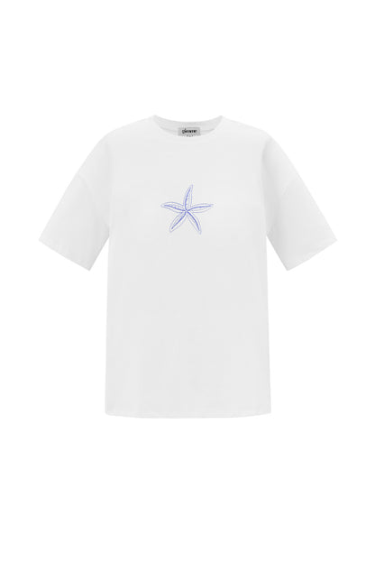 Cotton Vrouwen T-shirt Casual Geborduurde Sterrenvis