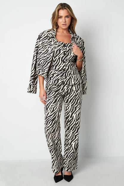 Geweven Katoen Vrouwen Rechte Broek Casual Zebra Strepen